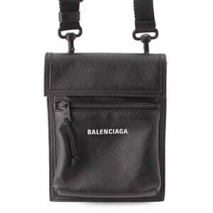 Balenciaga Explorer Logo Leather Pochette Shoulder Bag Black